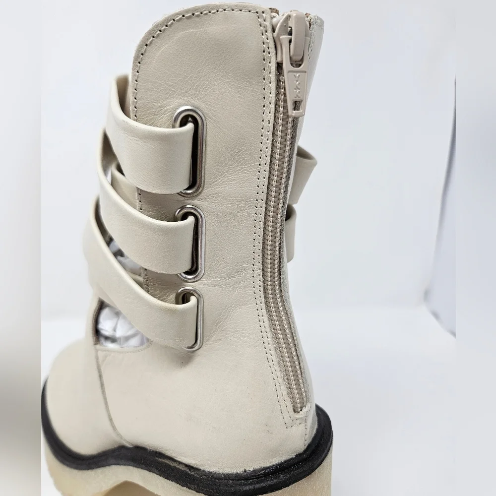 Free People Jesse Cut-Out Ivory Leather Platform Ankle Boots Sz 8 & 9 Boho - Picture 13 of 16